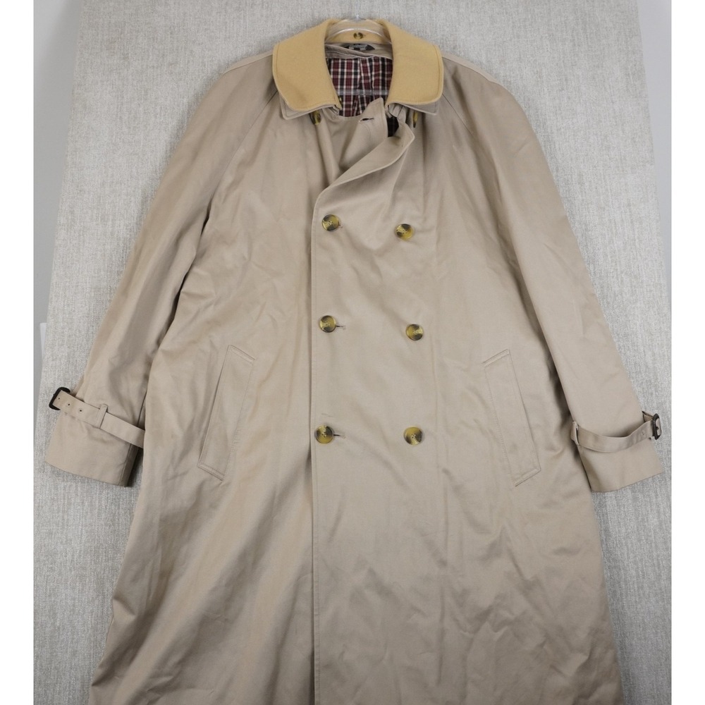 JoS A Bank Vintage Beige Wool Lined Trench Coat Overcoat W/ Straps Mens 44L
